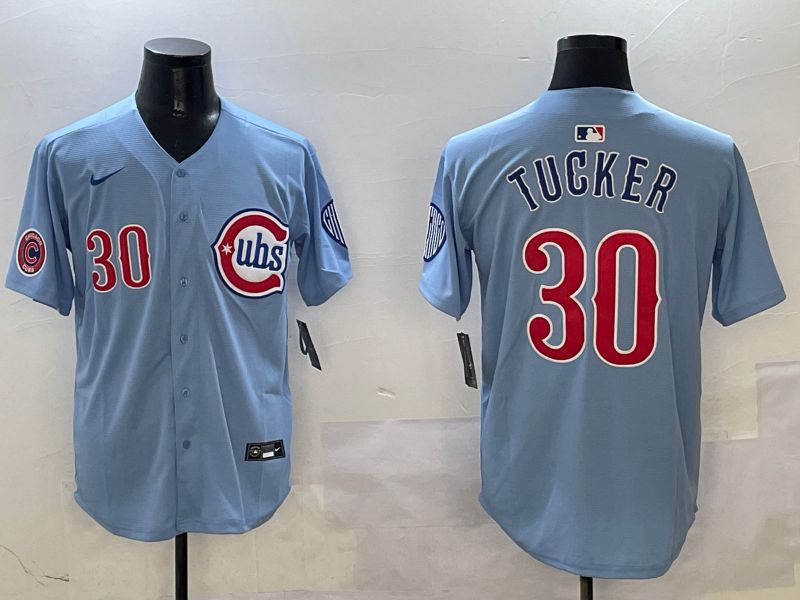 Men Chicago Cubs #30 Tucker Light Blue Throwback Fashion 2025 Nike MLB Jersey style 7